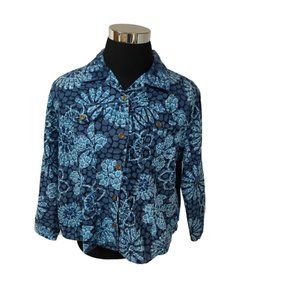 GAUDY COUTURE Womens 1X Blue Floral Embellished Sequin Denim Jacket